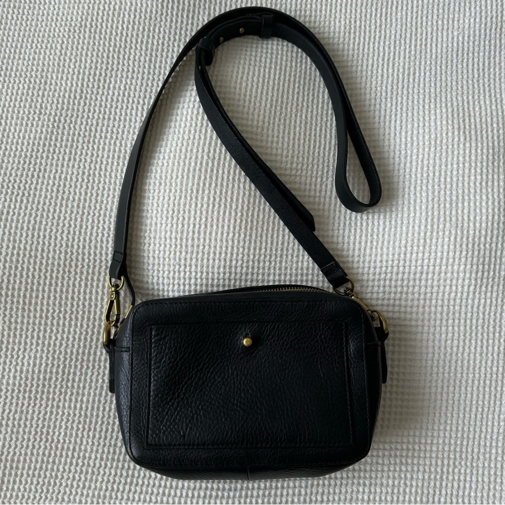 Madewell Black Leather Crossbody Bag with Brass Hardware
